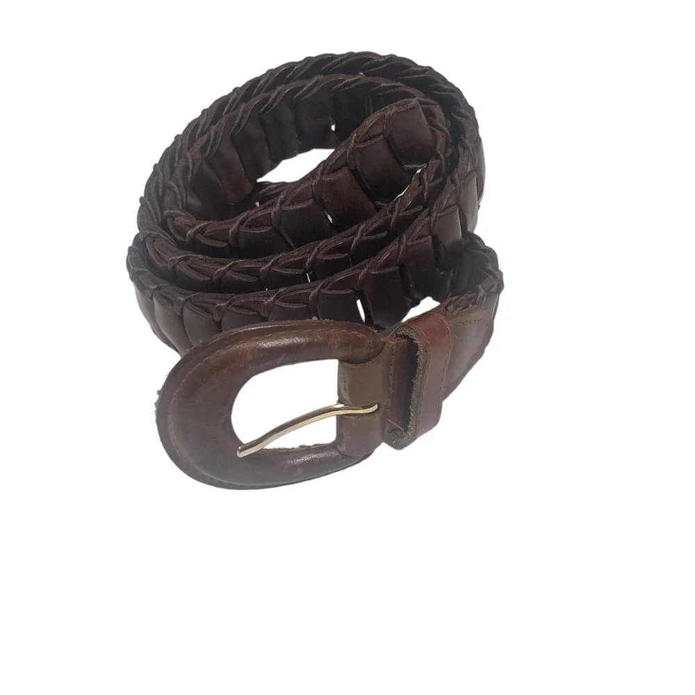 Braided Belt Womens Small Medium Dark Brown Soft Clasped Leather Boho Y2k‎